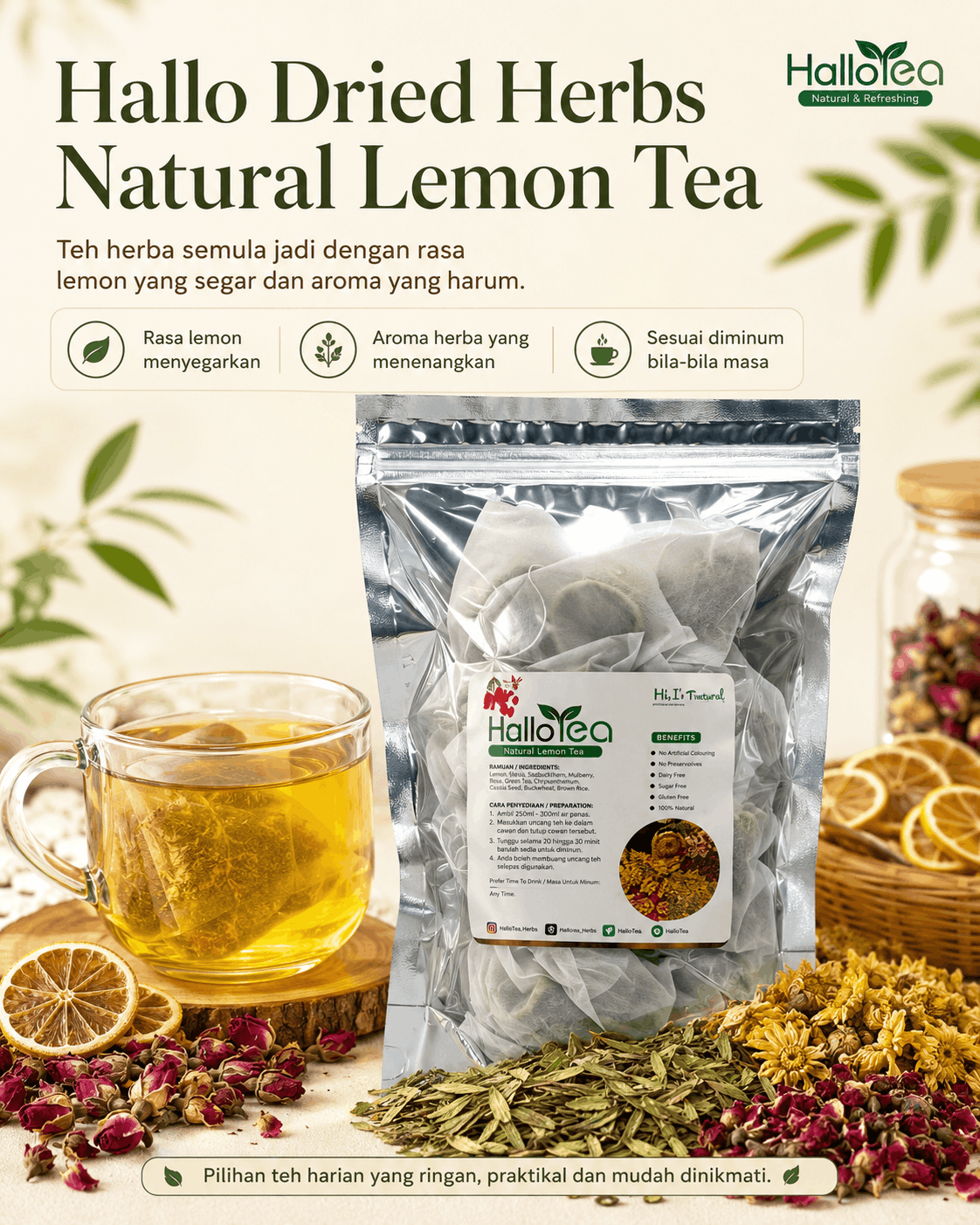 Hallo Dried Herbs Natural Lemon Tea angle 1